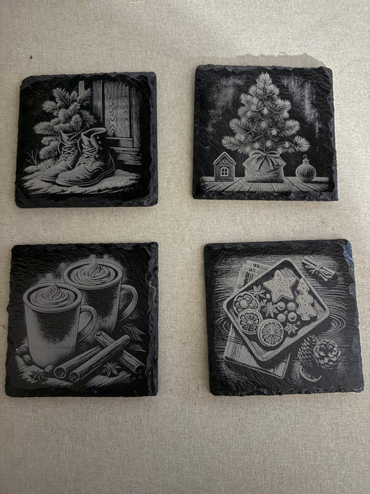 Christmas Slate Coaster Set